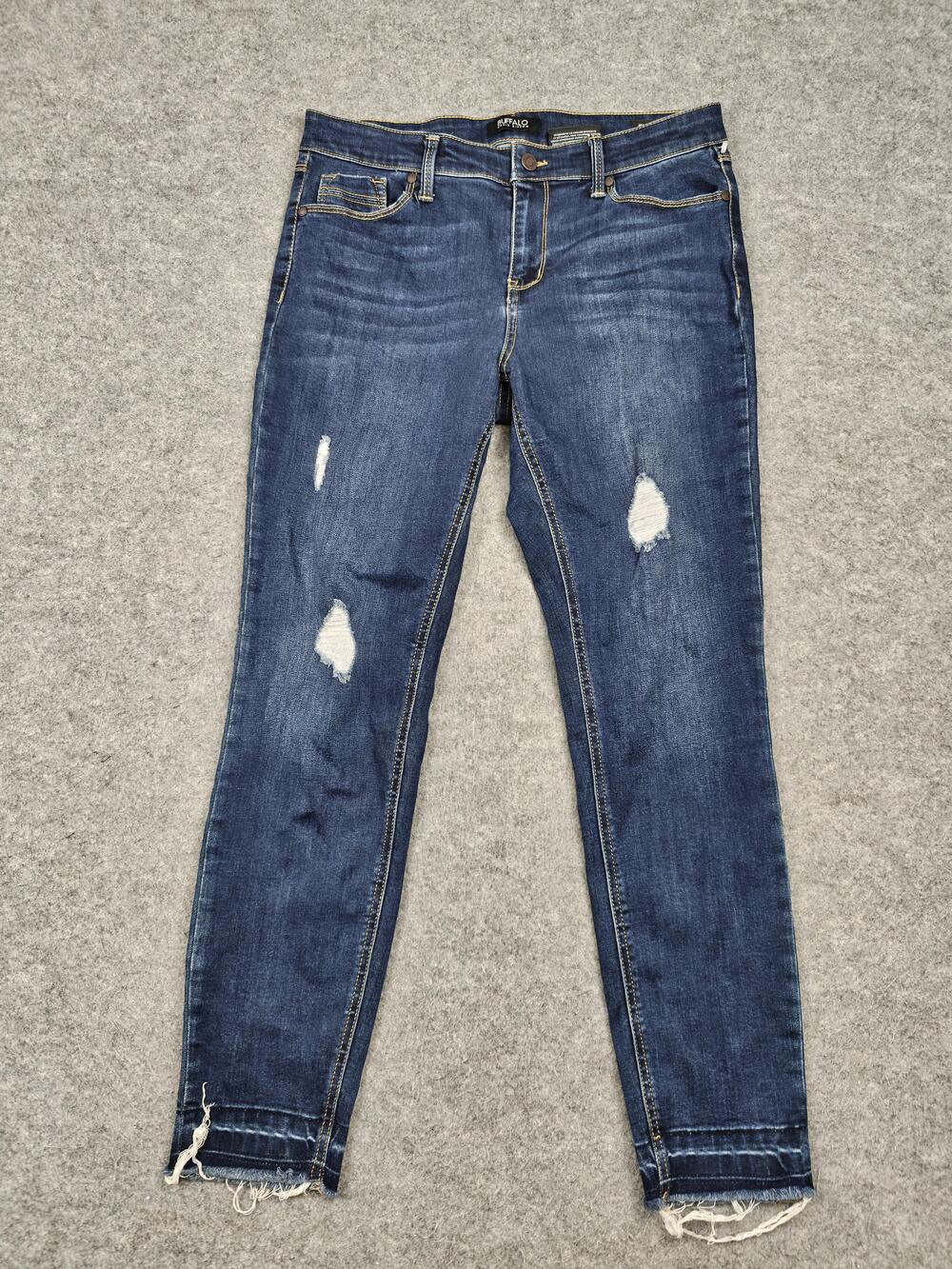 Buffalo David Bitton Jeans Womens 8 Blue Mid-Rise Skinny Rip Repair 31.5 Inseam